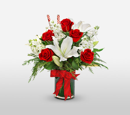 Joyous Celebrations-Red,White,Lily,Rose,Arrangement