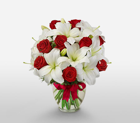 Regina-Red,White,Lily,Rose,Arrangement