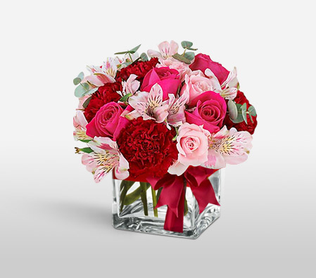 Simply Enchanting-Mixed,Pink,Red,Alstroemeria,Carnation,Mixed Flower,Rose,Arrangement