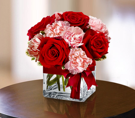 Jaime-Pink,Red,Carnation,Rose,Arrangement