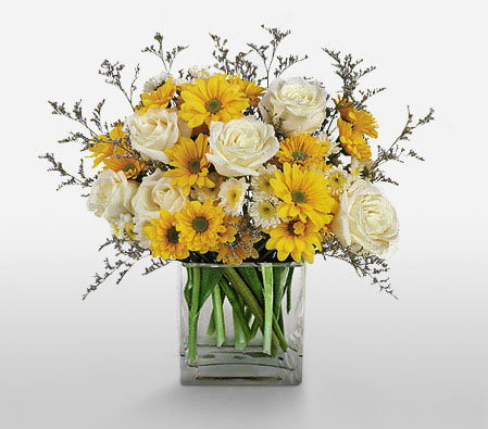 Blooming Glow-White,Yellow,Rose,Daisy,Arrangement