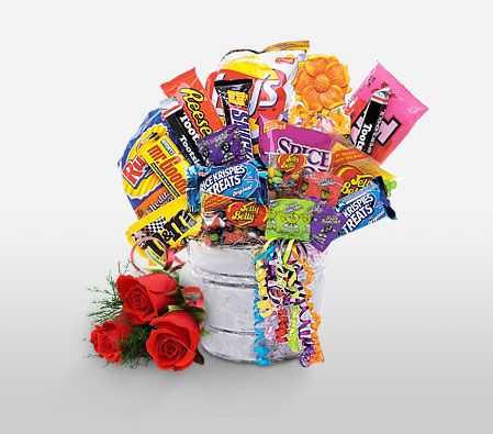 Sweet Birthday Hamper-Red,Chocolate,Gourmet,Rose,Basket,Hamper