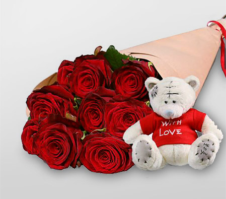 Pleasant Greeting - Roses with Teddy