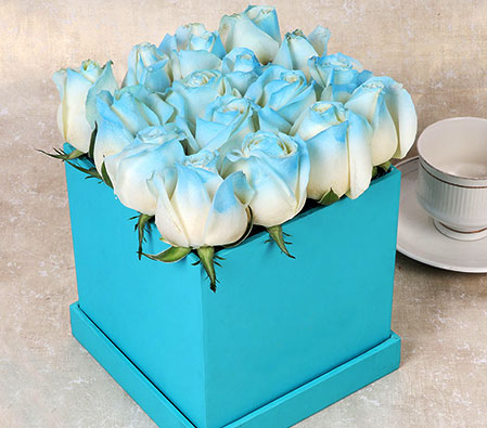 Ice Blue Roses in A Box