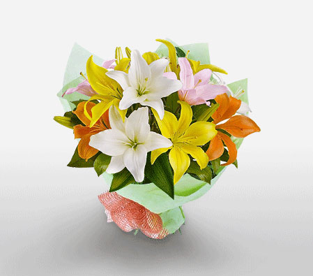 Lake Palace-Mixed,Orange,Pink,White,Yellow,Lily,Bouquet